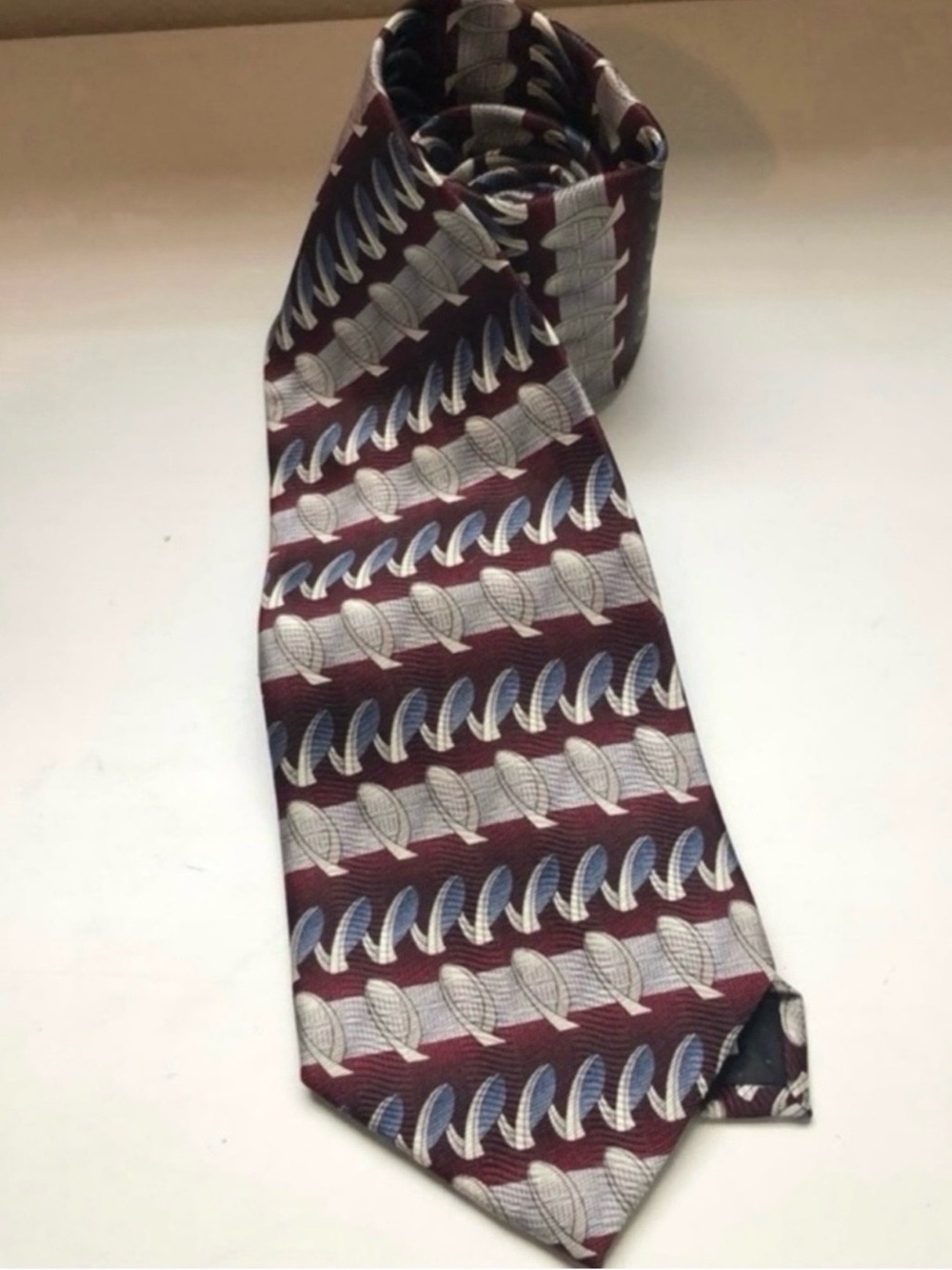 Pierre Cardin Tie Men’s Burgundy & Blue Pattern Silk Tie Office Business Dress